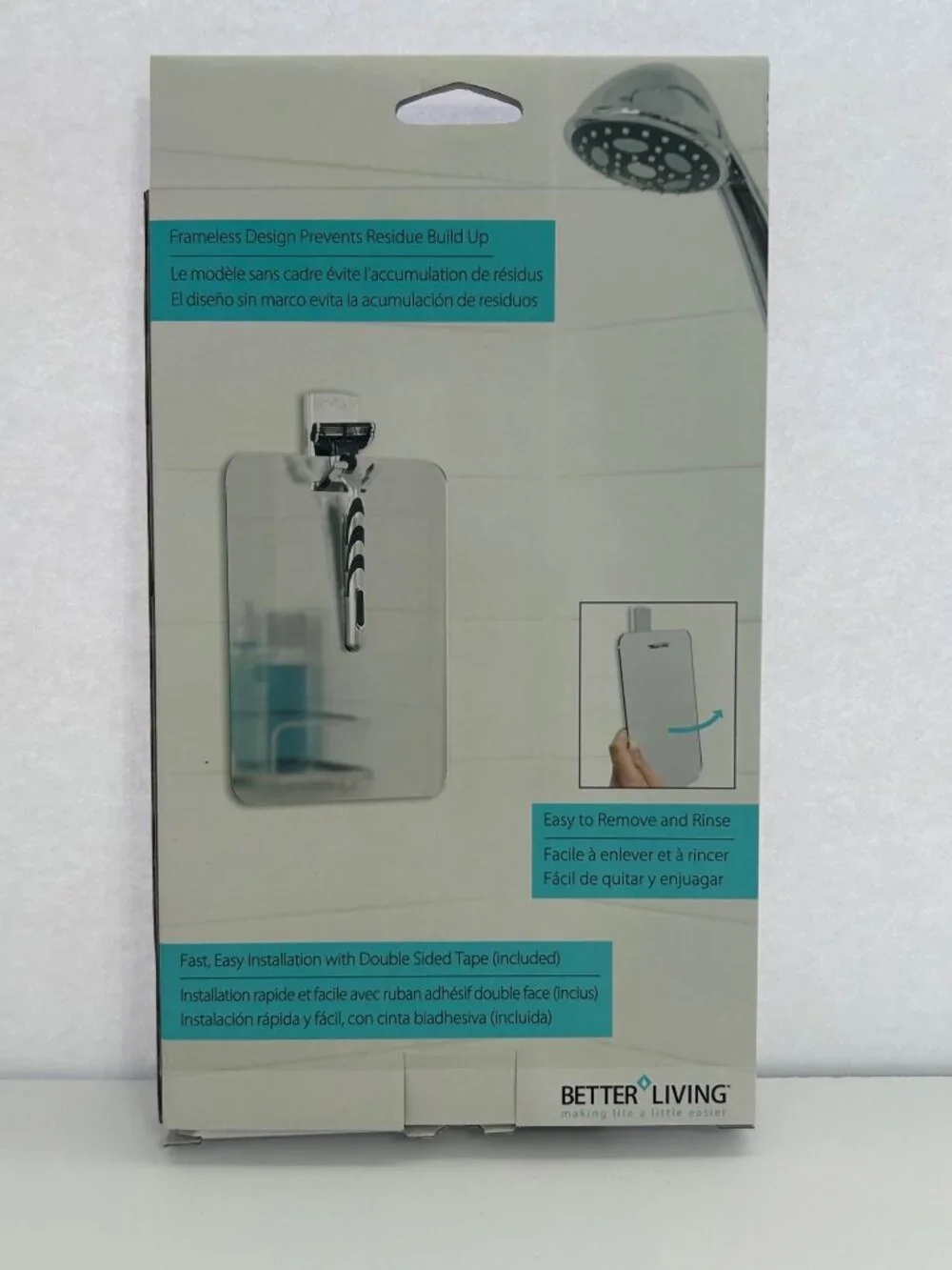 VISO Frameless Fog-Resistant Shower Mirror w/ Integrated Razor Hook NEW in box